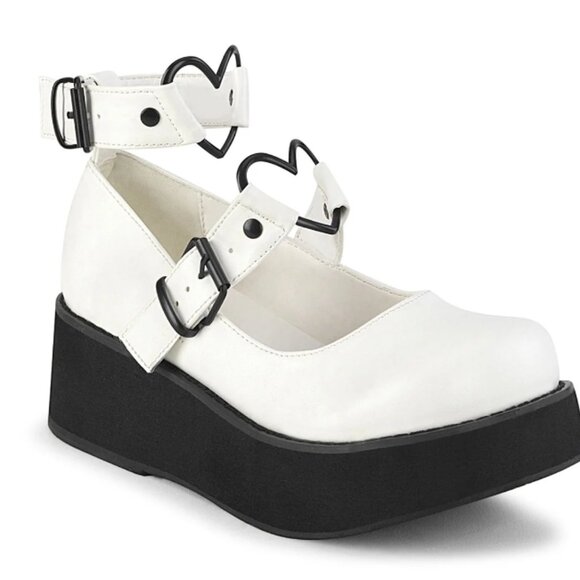 Demonia Shoes - Size 8 - Sprite-02 - White with black metal - Picture 1 of 7